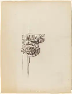 Art Nouveau and Gothic Revival acanthus designed as a bronze element of a stained glass window of Bijouterie Fouquet in Paris, by Alphonse Mucha, c.1900, charcoal drawing, Musée Carnavalet, Paris