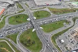 An interchange of the future Southern Rocade with the Moscow Ring Road in the South-East of Moscow. This interchange will be rebuilt to allow more intensive traffic.[2]