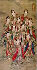 Ming Dynasty Shuilu ritual painting of Xiwangmu with Jiutian, an Houtu from Baoning Temple.