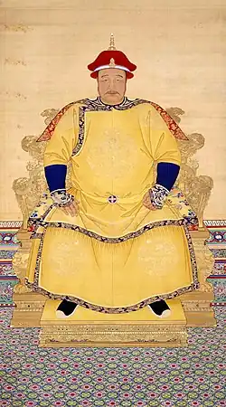 Official portrait of Hong Taiji, the second khan of the Later Jin dynasty and subsequently the founder of the Qing dynasty.