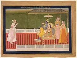 'The Poet Bihari Offers Homage to Radha and Krishna', attributed to Nainsukh, ca.1760–65