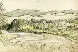 Jan Nepomucen Gniewosz [pl], Watercolor of Sanok from 1847, view from Biała Góra and Olchowce village