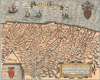 The march in a map of 1564 by Vincenzo Luchino.