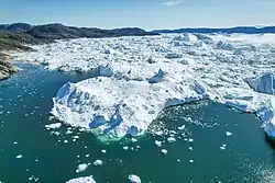 Aerial view of Jakobshavn Glacier from west side