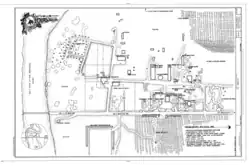 A map with black text and drawings on a white background illustrates the original layout of the ranch
