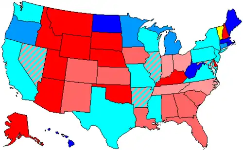 House seats by party holding plurality in state   80%+ Democratic   80%+ Republican   60%+ to 80% Democratic   60%+ to 80% Republican   Up to 60% Democratic   Up to 60% Republican   80%+ Independent