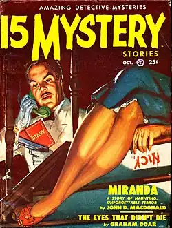 A man with a gun is making a phone call; in the foreground are the legs of a woman's body