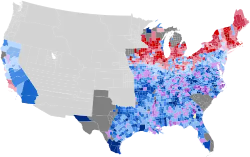Results by county, shaded according to winning candidate's percentage of the vote