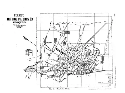 First topographical plan of the city of Ploiești drawn up by the chief architect Toma N. Socolescu, in 1883.