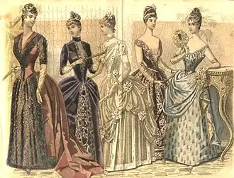 Victorian women were highly body conscious. They wore corsets to reduce their waistline, and bustles that magnified their buttocks.[174]