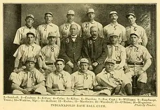 Men wearing light baseball uniforms and caps