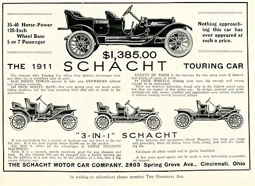 1911 Schacht advertisement in the Horseless Age