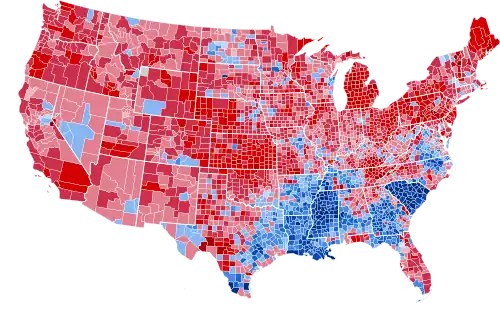 Results by county, shaded according to winning candidate's percentage of the vote