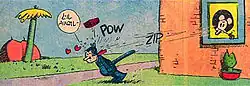 cartoon of brick hitting kit kat in back of head from 1937