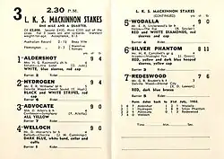 1953 LKS Mackinnon Stakes page showing the winner, Hydrogen