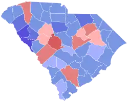 Blue counties were won by West and red counties were won by Watson