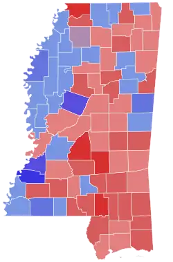Map of the county results of the 1995 Mississippi gubernatorial election