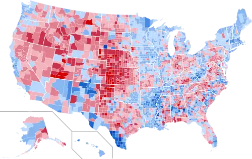 Results by county, shaded according to winning candidate's percentage of the vote
