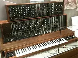 Earlier Moog sequencer (left, added after 1968) on the 1st commercially sold Moog Modular prototype (c.1964)