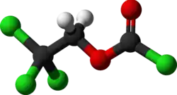 Ball-and-stick model of the 2,2,2-Trichlorethoxycarbonyl chloride molecule