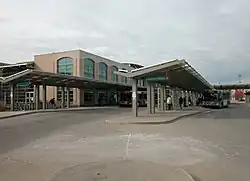 Photograph of the South Street Station, a large bus station facility in South Bend, Indiana