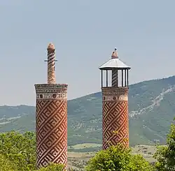 Minarets of Ashaghi Govhar Agha Mosque in Shusha