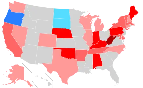 Net changes to upper house seats after the 2014 elections      +1 Rep seat      +2 Rep seats      +3–5 Rep seats      +9 Rep seats      +1 Dem seat      +2 Dem seats