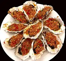 Chinese oysters with garlic and peppers