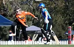 Mills bowling for Perth Scorchers during WBBL