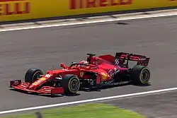 Leclerc driving the Ferrari SF21 at the 2021 British Grand Prix