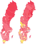 Map of the 2022 Swedish general election shaded by party strength