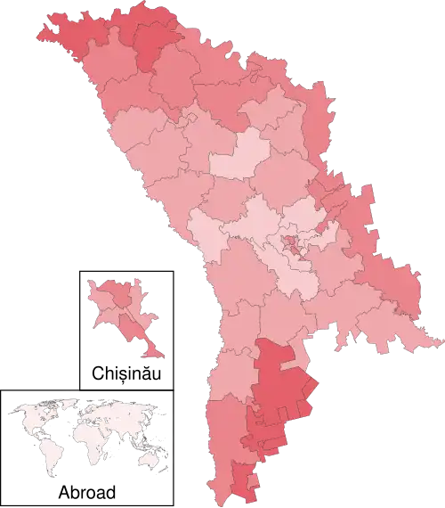 Stoianoglo's results by district, first round