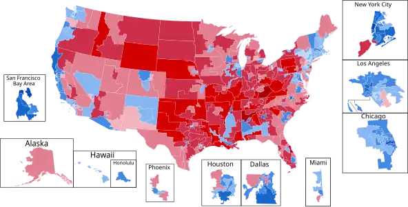 Results by congressional district, shaded by winner.