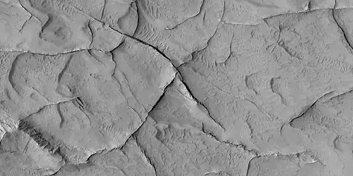 Close-up of ridge network, as seen by HiRISE under HiWish program. This is an enlargement of a previous image.