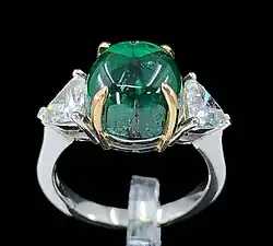 A 5.42 ct. Colombian trapiche emerald, diamond, platinum & 18K yellow gold ring.