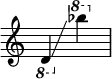 {
\override Score.SpacingSpanner.strict-note-spacing = ##t
\set Score.proportionalNotationDuration = #(ly:make-moment 1/8)
\override Score.TimeSignature #'stencil = ##f
\relative c {
\time 2/4
\ottava #-1 d4 \glissando
\ottava #1 bes''''
}
}