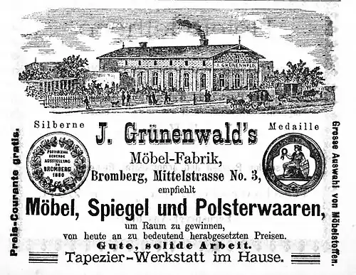 Advertising for the Grünenwald factory, ca 1888