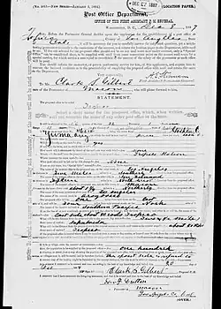 1887 application for a U.S. post office at Tropico (U.S. National Archives)