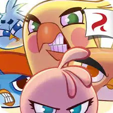 A light yellow square-shaped game icon with angry limbless cartoon birds scowling at the viewer. The Rovio Entertainment logo is inside a white banner located in the top right corner.