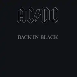 A black cover with "AC/DC / BACK IN BLACK" in grey