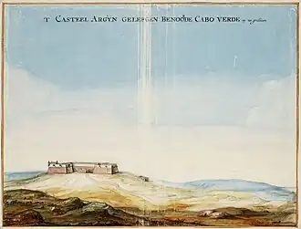 Watercolour drawing of Fort Arguin by Johannes Vingboons, ca. 1663