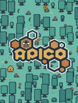 The cover art is a pixel art style design, showing the word "APICO" spelt out in large yellow hexagonal letters, on a backdrop to a bright green forest