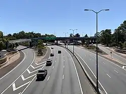 View of the freeway from atop the tunnel entrance