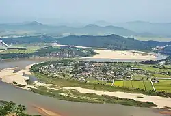 An aerial view of Hahoe Folk Village