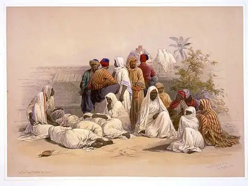 A slave market in Cairo. Drawing by David Roberts, circa 1848.
