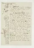 Marriage certificate of Joachim Murat and Caroline Bonaparte, now in the Archives nationales.