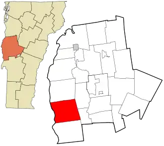 Location in Addison County and the state of Vermont.