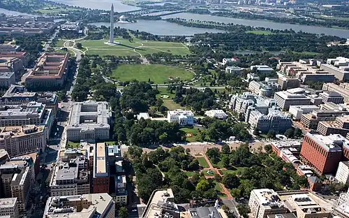 The original statue stands at the center of Lafayette Square, just to the north of the White House