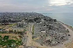 Aerial view of israeli destruction in Al-Shati refugee camp, Gaza City, 3 July 2024.