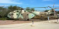 A Super Frelon transport helicopter, later with US-made engines, at the IAF Museum near Hatzerim Airbase